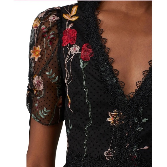 ML Monique Lhuillier Floral Embroidered Mesh Dress EUC - Picture 8 of 15